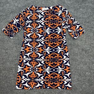 Skirtin Around Dress Womens Size S Blue Orange 1/2 Sleeves Sheath Pull Over